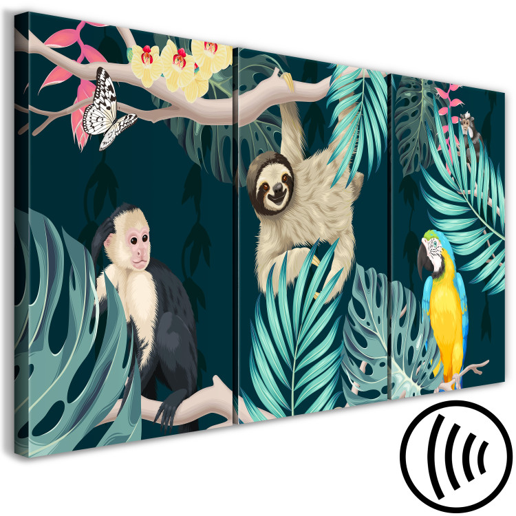 Canvas Print Exotic Animals (3-piece) - birds and mammals in a jungle backdrop 148833 additionalImage 6