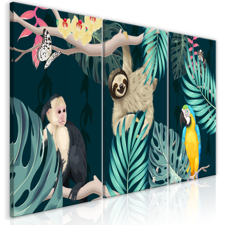 Canvas Print Exotic Animals (3-piece) - birds and mammals in a jungle backdrop 148833 additionalImage 2