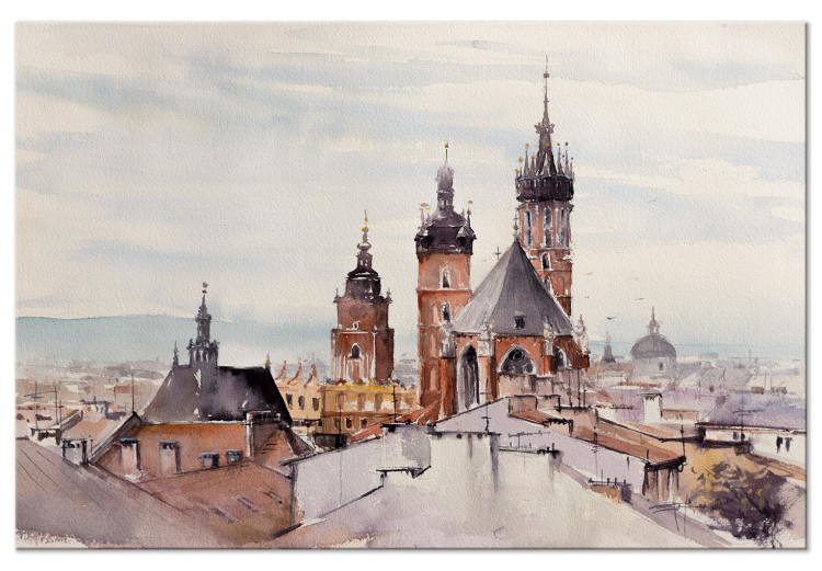 Canvas Art Print Architecture of Cracow - Cityscape Painted With Watercolor 149833