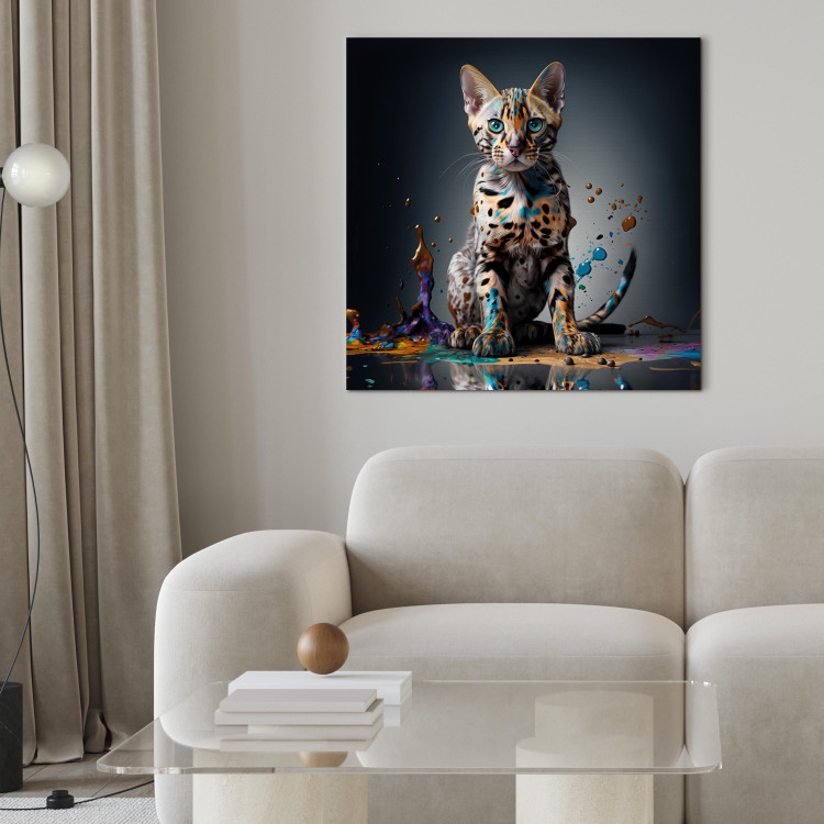 Canvas AI Bengal Cat - Animal in a Colorful Exploding Puddle - Square 150233 additionalImage 9