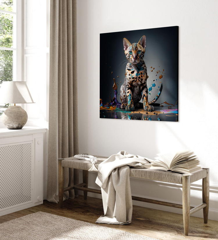 Canvas AI Bengal Cat - Animal in a Colorful Exploding Puddle - Square 150233 additionalImage 4