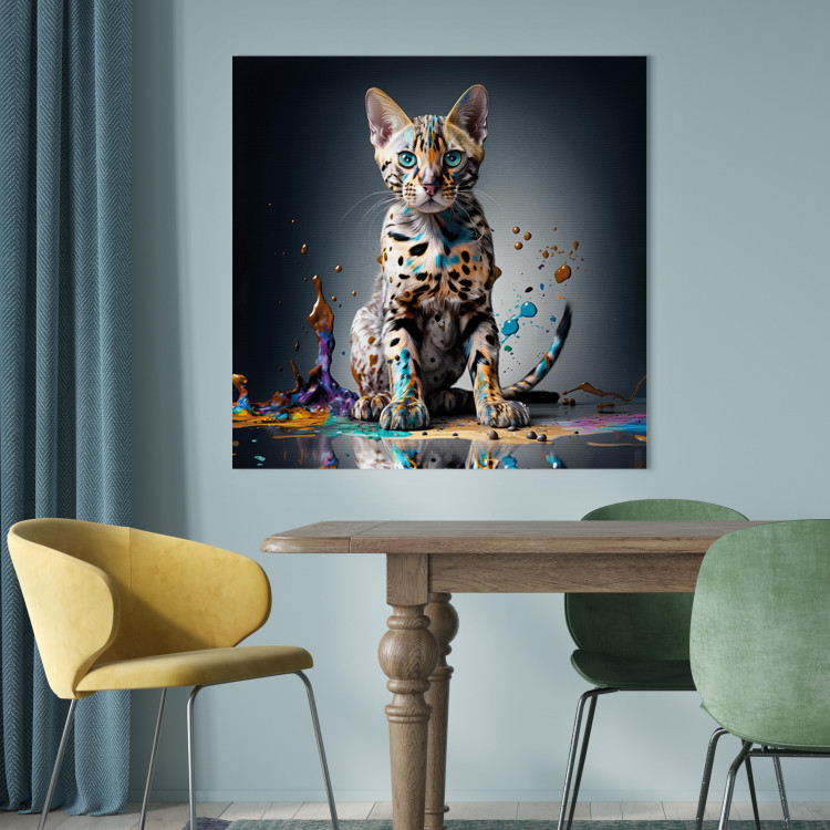 Canvas AI Bengal Cat - Animal in a Colorful Exploding Puddle - Square 150233 additionalImage 5