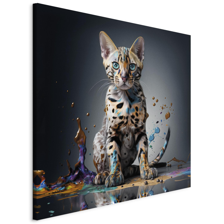 Canvas AI Bengal Cat - Animal in a Colorful Exploding Puddle - Square 150233 additionalImage 2