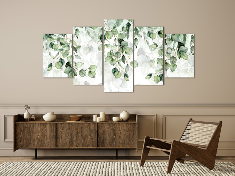 Canvas Art Print Lightness of Leaves - Delicate Composition With Twigs in Bloom 151433 additionalImage 3