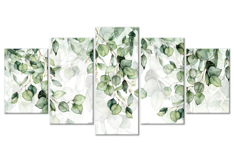 Canvas Art Print Lightness of Leaves - Delicate Composition With Twigs in Bloom 151433