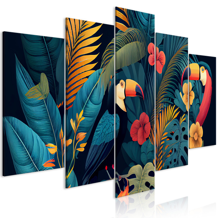 Canvas Birds in the Tropics - Toucans Among Lush Exotic Flowers and Foliage 151833 additionalImage 2