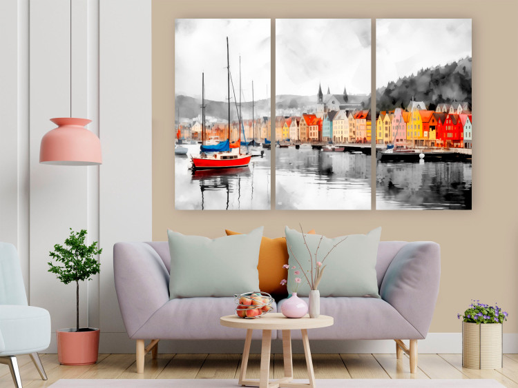 Canvas Bergen - Vibrant Norwegian City Port with Boats 151933 additionalImage 3