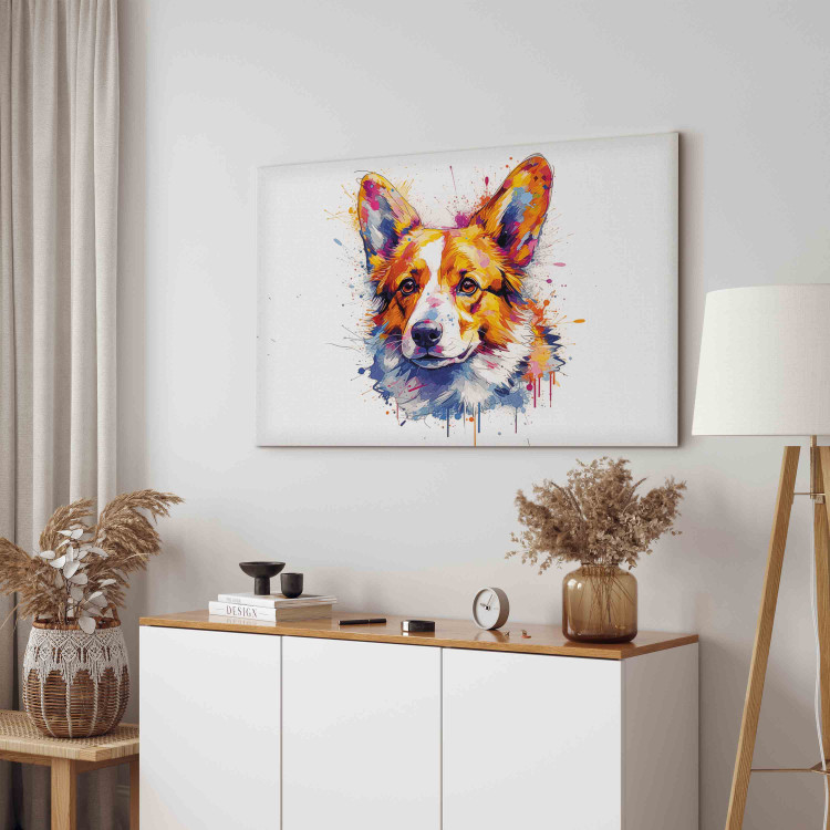 Canvas Print Happy Dog - Corgi Portrait on White Background With Splashes of Paint 159533 additionalImage 10