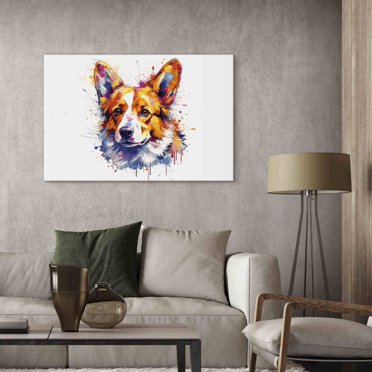 Canvas Print Happy Dog - Corgi Portrait on White Background With Splashes of Paint 159533 additionalImage 11
