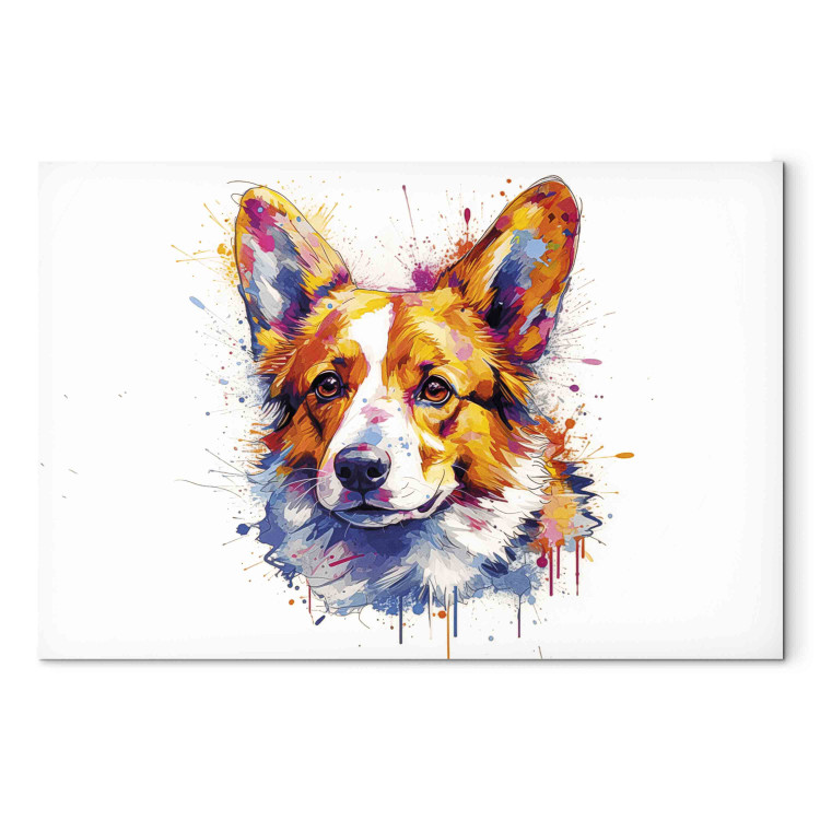 Canvas Print Happy Dog - Corgi Portrait on White Background With Splashes of Paint 159533 additionalImage 7