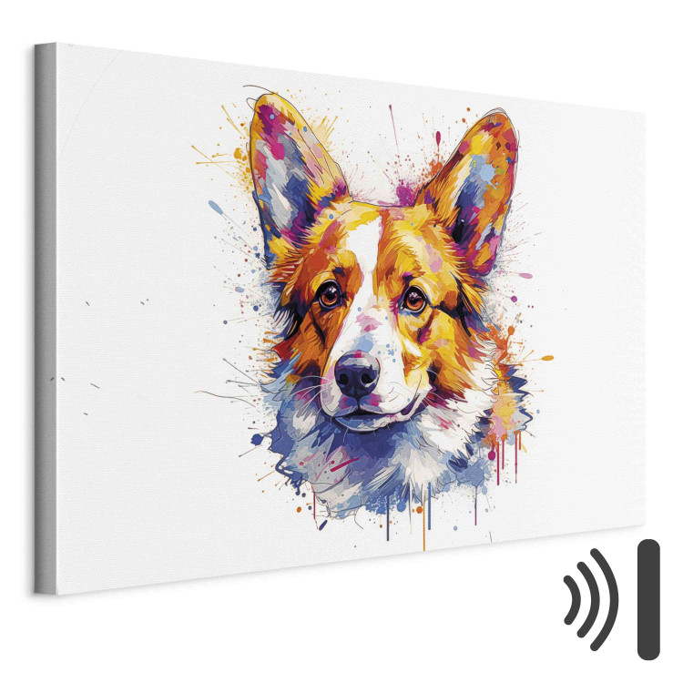 Canvas Print Happy Dog - Corgi Portrait on White Background With Splashes of Paint 159533 additionalImage 8