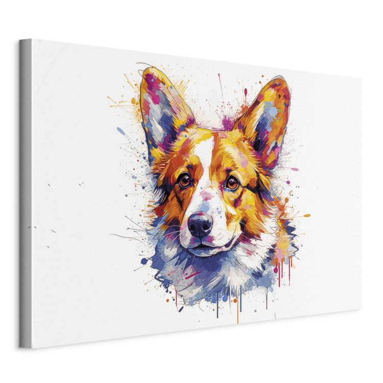 Canvas Print Happy Dog - Corgi Portrait on White Background With Splashes of Paint 159533 additionalImage 2