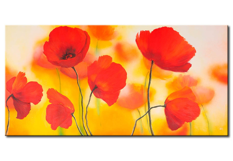 Canvas Art Print Poppies Meadow (1-piece) - abstract red flowers on a 3D meadow 46633