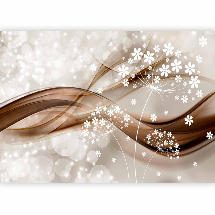 Wall Mural Composition with sparkle - white graphic flowers on a brown wave background 66233 additionalImage 5