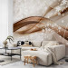 Wall Mural Composition with sparkle - white graphic flowers on a brown wave background 66233