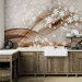 Wall Mural Composition with sparkle - white graphic flowers on a brown wave background 66233 additionalThumb 6