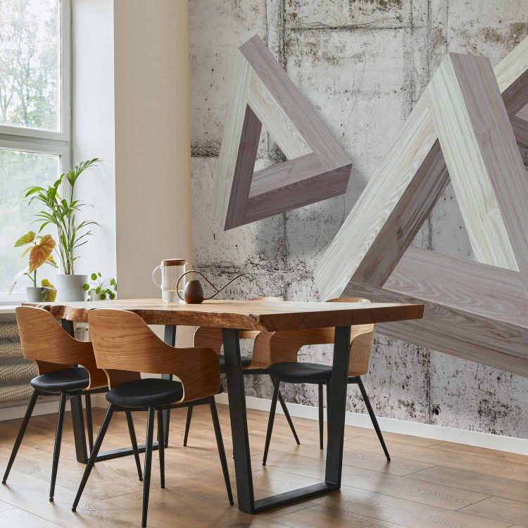 Wall Mural Contemporary composition - three wooden triangles on a concrete background 72033 additionalImage 7