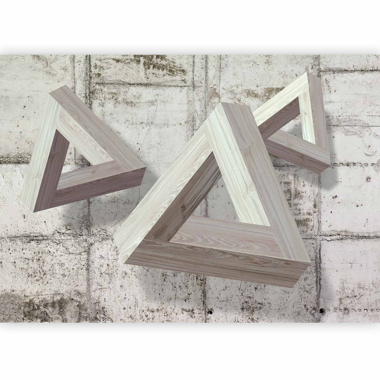 Wall Mural Contemporary composition - three wooden triangles on a concrete background 72033 additionalImage 1