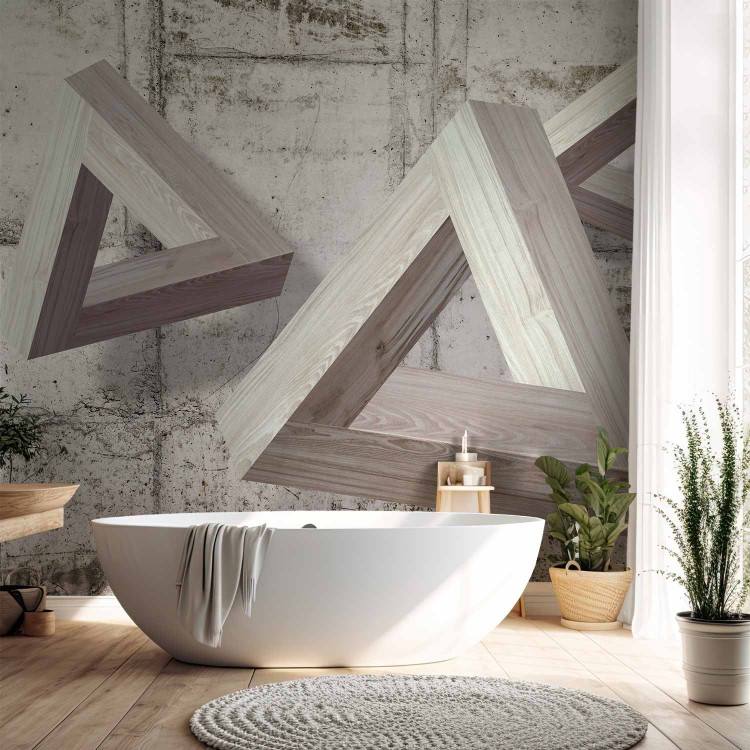 Wall Mural Contemporary composition - three wooden triangles on a concrete background 72033 additionalImage 8