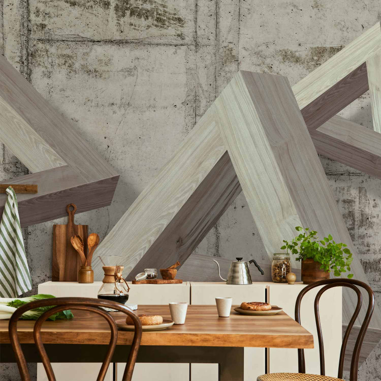 Wall Mural Contemporary composition - three wooden triangles on a concrete background 72033 additionalImage 4