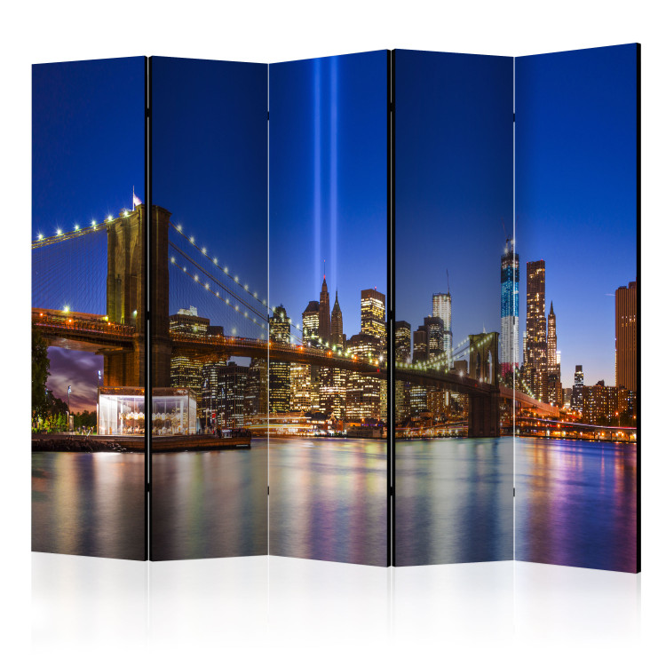 Room Separator Blue New York II - nighttime city architecture with a view of the bridge 95233