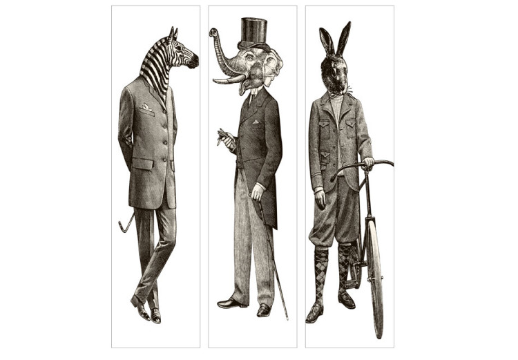 Folding Screen Elegant Zoo - men with heads of wild animals in retro motif 95333 additionalImage 3