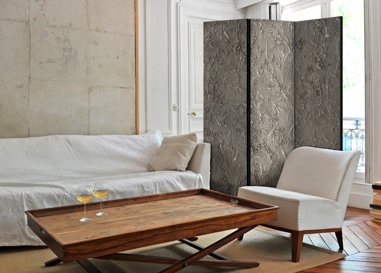 Folding Screen Silver Serenade - artistic texture of gray stone with patterns 95633 additionalImage 4