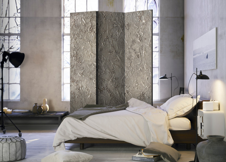 Folding Screen Silver Serenade - artistic texture of gray stone with patterns 95633 additionalImage 2