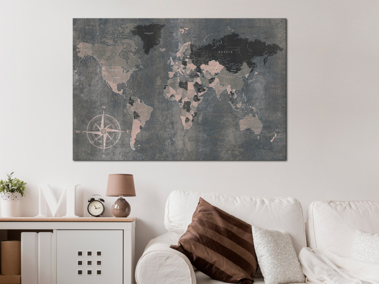 Canvas Art Print Journey Through Continents (1-part) - World Map in Gray Tones 96033 additionalImage 3