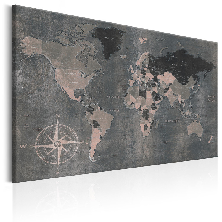 Canvas Art Print Journey Through Continents (1-part) - World Map in Gray Tones 96033 additionalImage 2