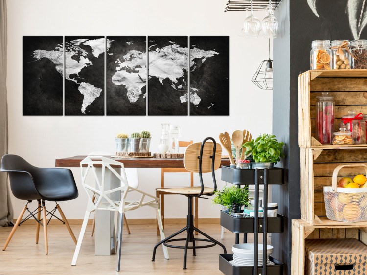 Canvas Art Print Ink World (5-piece) - Black and White Aesthetic World Map 99033 additionalImage 3