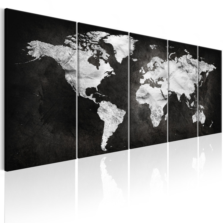 Canvas Art Print Ink World (5-piece) - Black and White Aesthetic World Map 99033 additionalImage 2