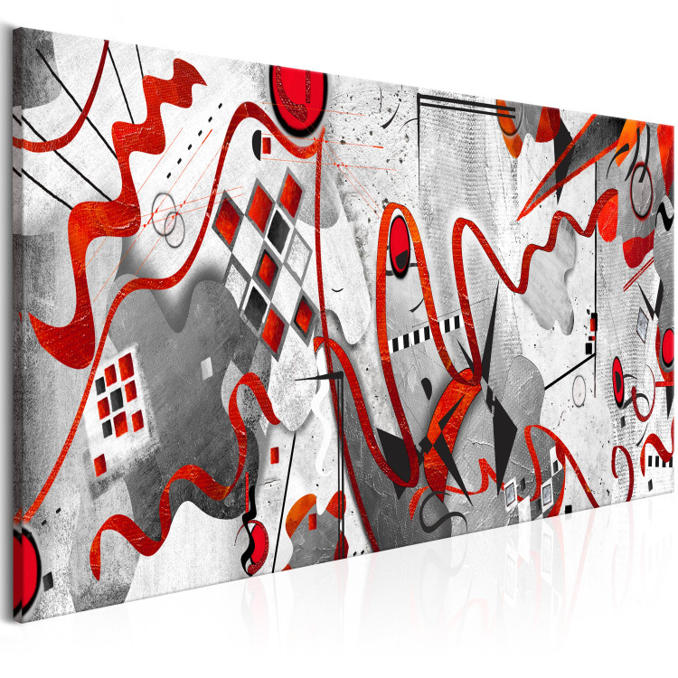 Canvas Art Print Red Ribbons (1-part) Wide - Geometric Abstraction of Figures 107543 additionalImage 2