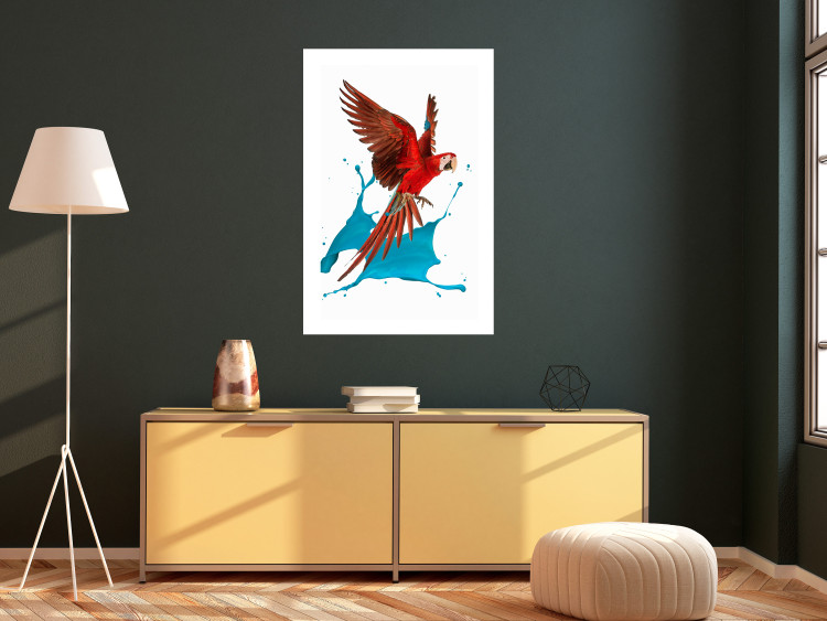 Wall Poster Parrot in Flight - colorful tropical bird and blue paint splatter 114443 additionalImage 2