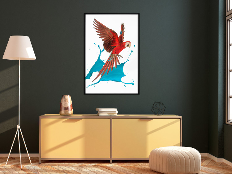 Wall Poster Parrot in Flight - colorful tropical bird and blue paint splatter 114443 additionalImage 11