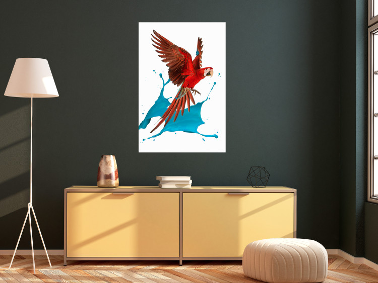 Wall Poster Parrot in Flight - colorful tropical bird and blue paint splatter 114443 additionalImage 10
