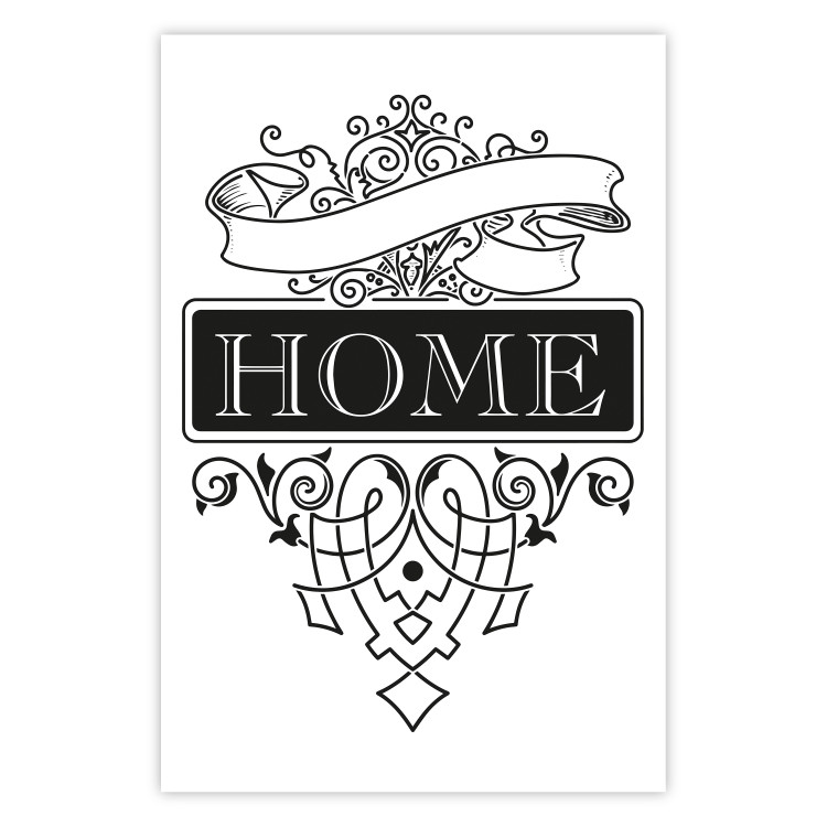 Poster Home - black and white composition with the word "home" and decorative ornaments 114643