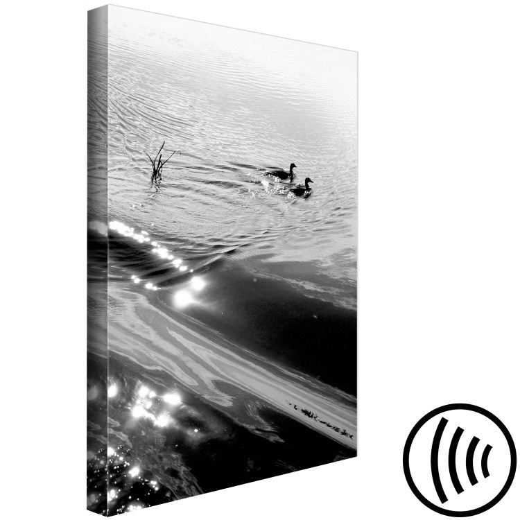 Canvas Duck's friendship - black and white photo of two birds in the water 115043 additionalImage 6
