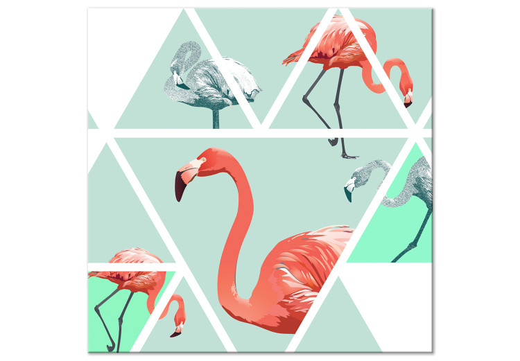 Canvas Birds in Pastel Hue (1-part) - Colorful Flamingos in Figures 115243