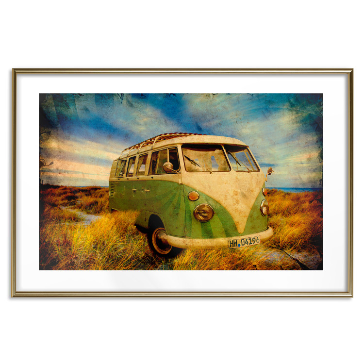 Poster Retro Bus - composition among field grass with a automotive motif 116443 additionalImage 16