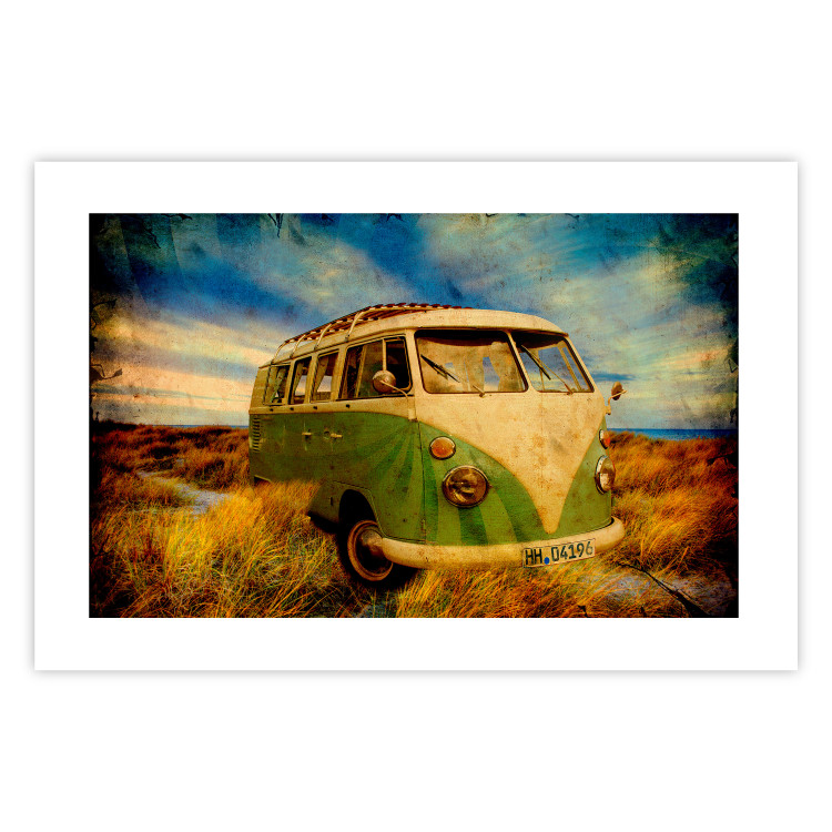 Poster Retro Bus - composition among field grass with a automotive motif 116443 additionalImage 25