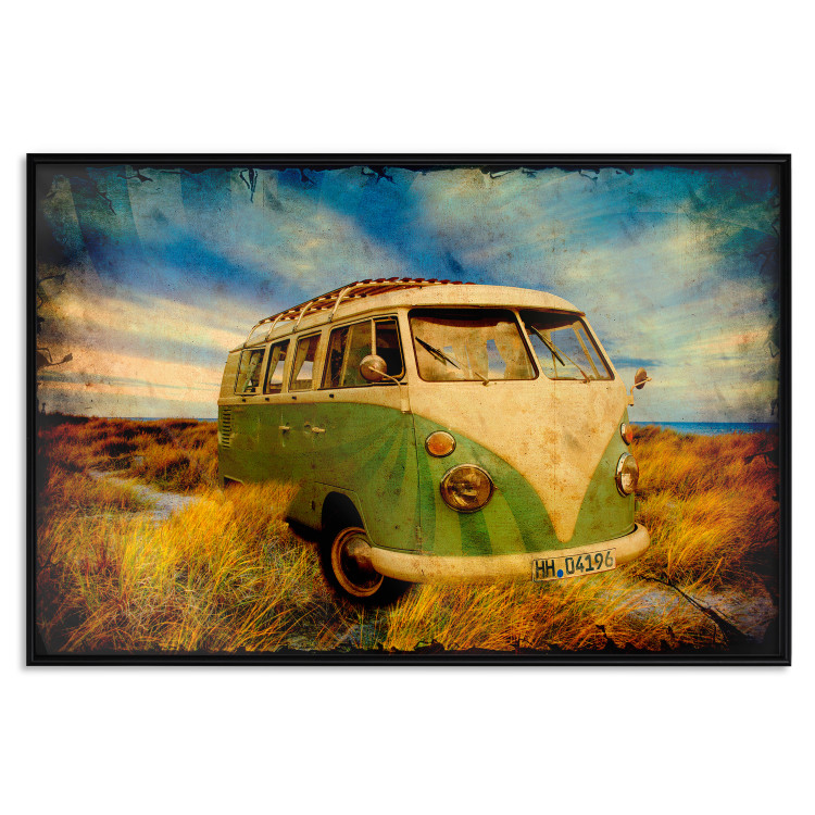 Poster Retro Bus - composition among field grass with a automotive motif 116443 additionalImage 24