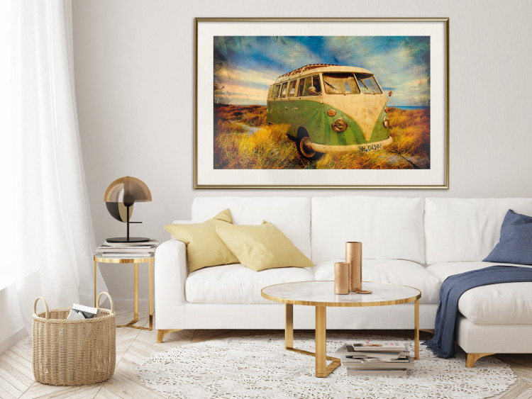 Poster Retro Bus - composition among field grass with a automotive motif 116443 additionalImage 21