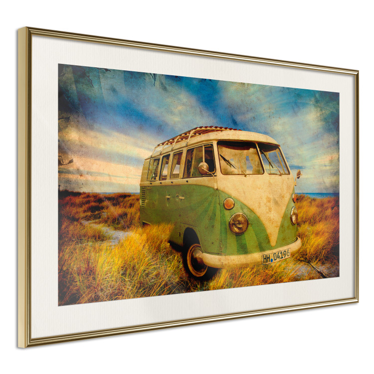 Poster Retro Bus - composition among field grass with a automotive motif 116443 additionalImage 2