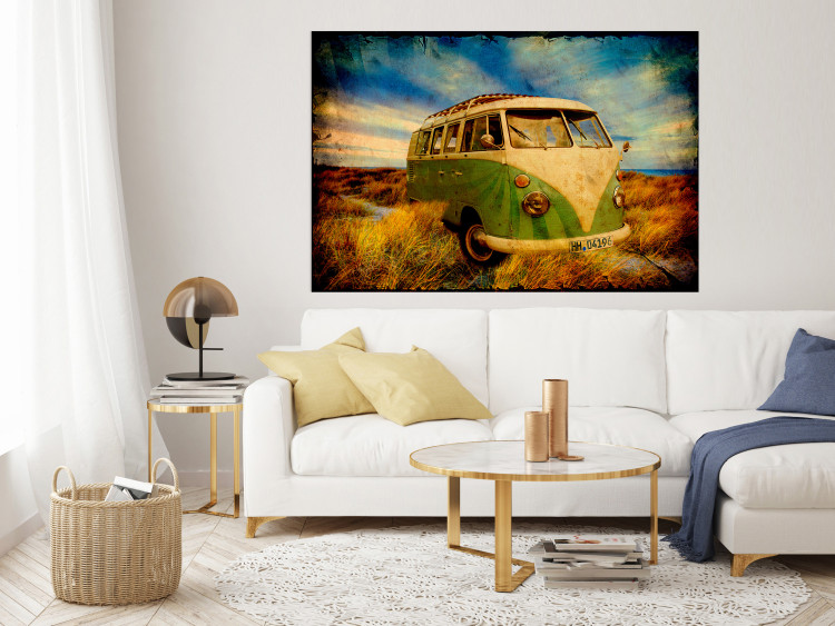 Poster Retro Bus - composition among field grass with a automotive motif 116443 additionalImage 23