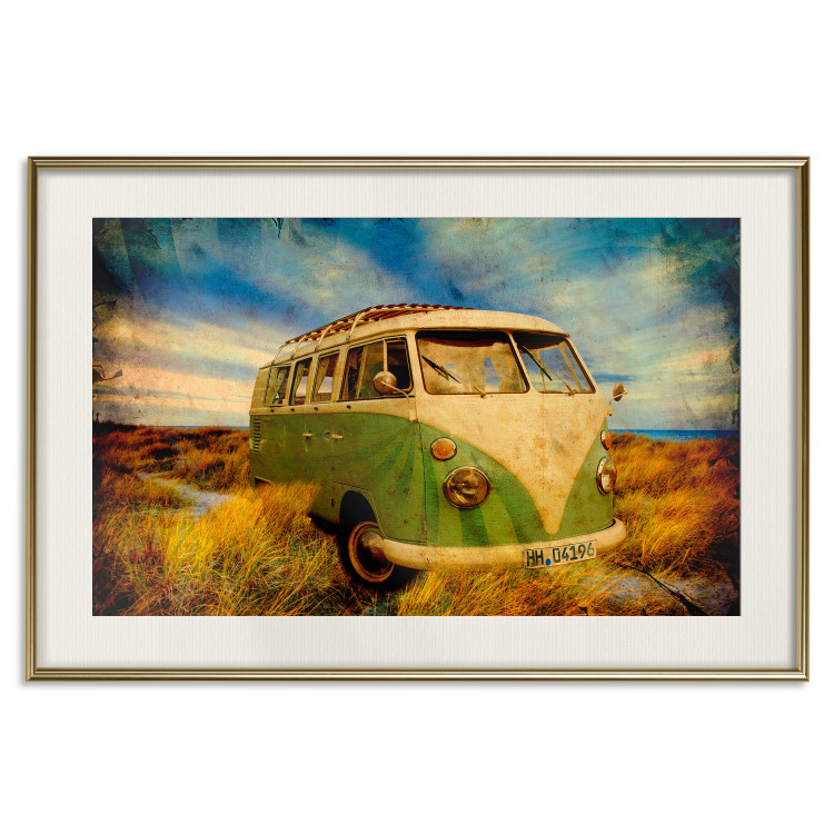 Poster Retro Bus - composition among field grass with a automotive motif 116443 additionalImage 19