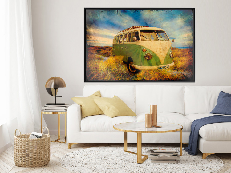 Poster Retro Bus - composition among field grass with a automotive motif 116443 additionalImage 5