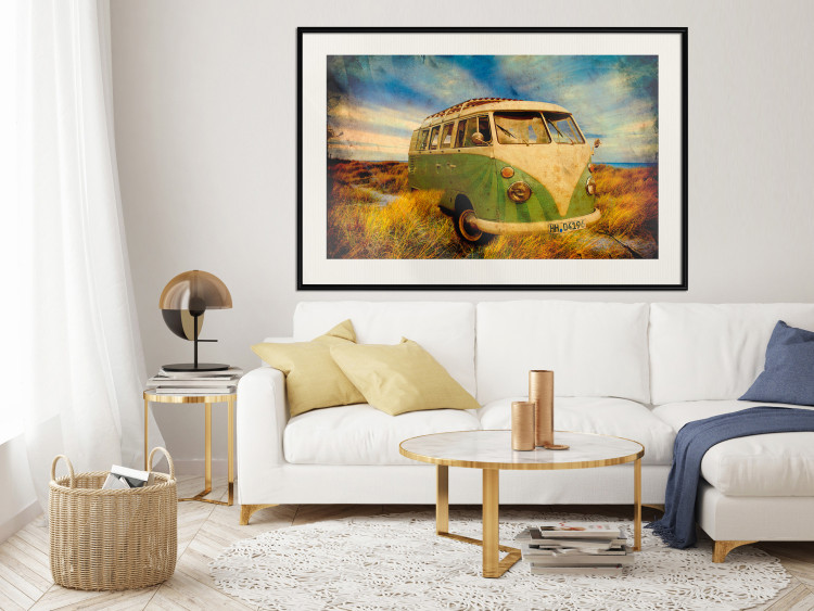 Poster Retro Bus - composition among field grass with a automotive motif 116443 additionalImage 22