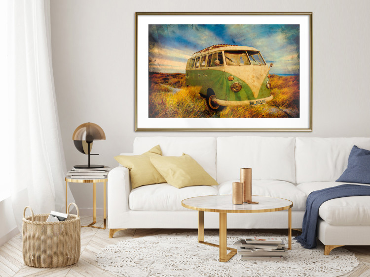 Poster Retro Bus - composition among field grass with a automotive motif 116443 additionalImage 15