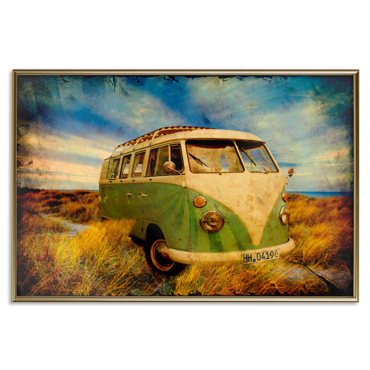 Poster Retro Bus - composition among field grass with a automotive motif 116443 additionalImage 20
